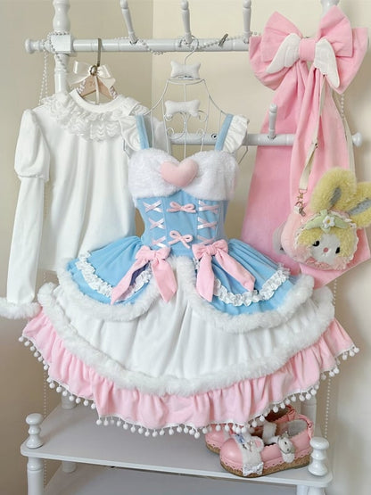 Winter Autumn Blue Lolita Plush Trimming Dress Sweet and for