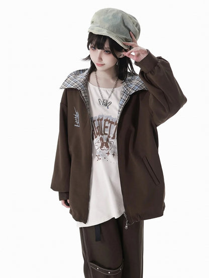 Jacket: Plaid Convertive Vintage Blue Fashion Millard Brown Caramel 2-Way