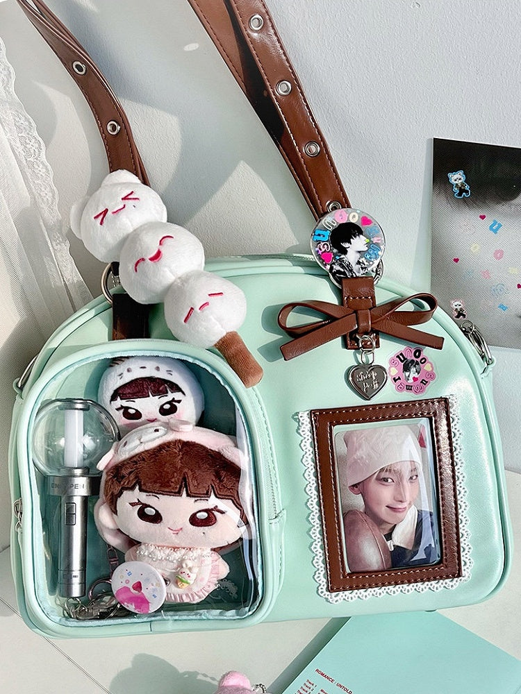 Ita Bow Brown Kawaii PU Mint Hand/Shoulder/Crossbody in Accents Bag Chocolate Daily Green Heart