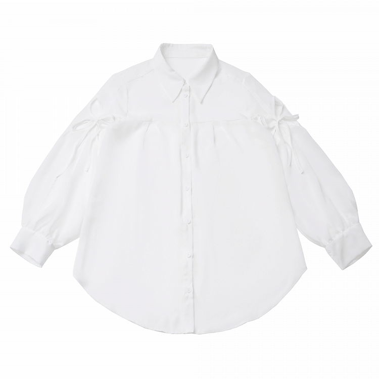 ホワイトシアーシフォンスタイルシャツ 長袖バージョン バタフライカットアウトチャイナドレス