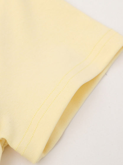 Halter Top with Kitten Embroidery & Polka Dots, Yellow, Short Sleeve - Languid Park