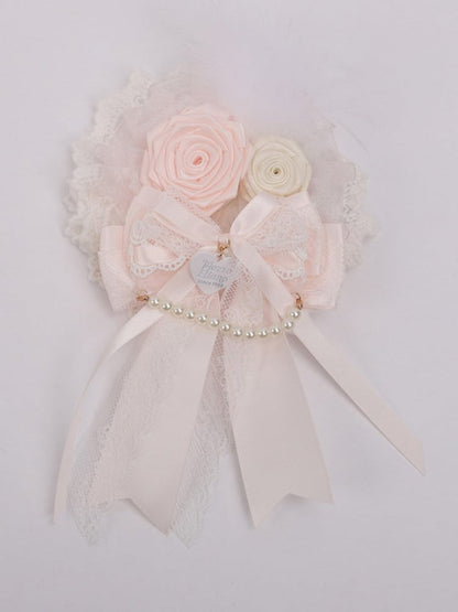 Rose Hairclip/Brooch Feather Pink Sweet Lace Lolita White