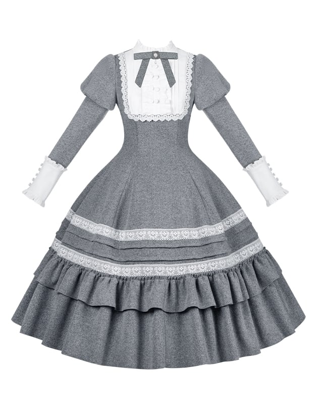 Dress Long Juliette Version Gray Lolita Sleeves with Flounce Details Elegant Ruffle