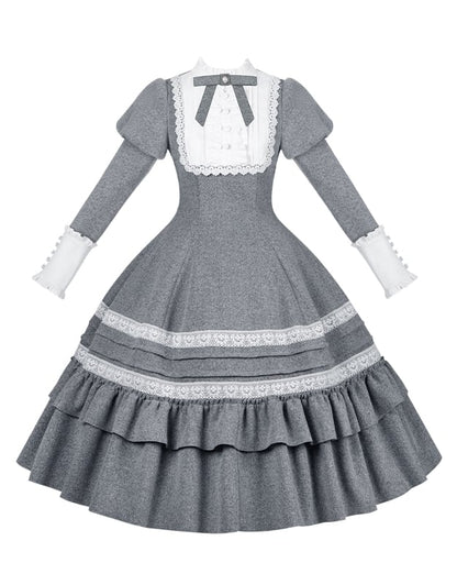 Dress Long Juliette Version Gray Lolita Sleeves with Flounce Details Elegant Ruffle