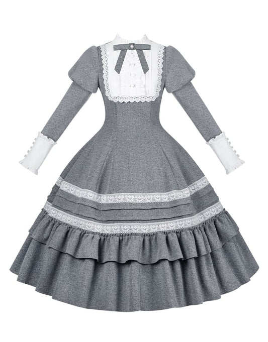 Dress Long Juliette Version Gray Lolita Sleeves with Flounce Details Elegant Ruffle