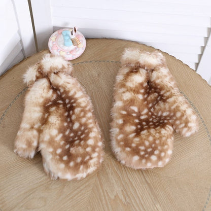 Gloves Pair Cute Deer-Spot of Warm Plush A Pattern