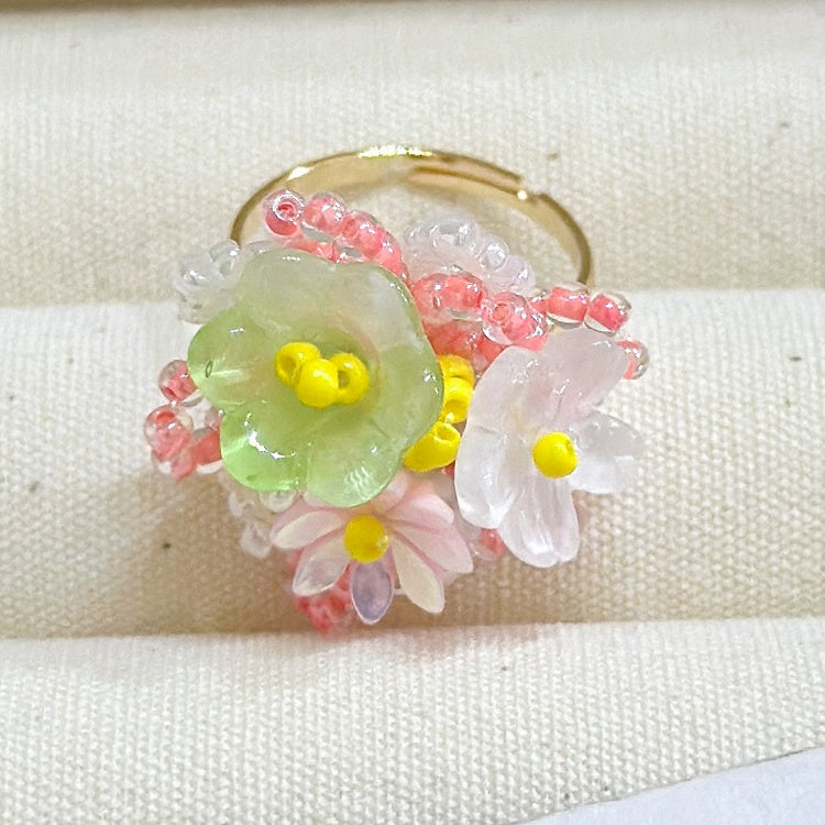 4 verstellbare Perlenring-Optionen Farbe Y2K Floral