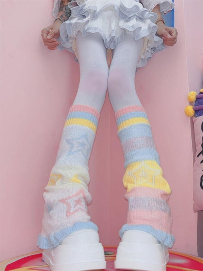 夢のような星柄ゆめかわいいニットレッグウォーマー