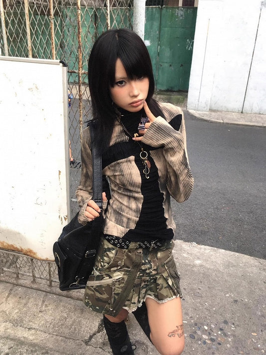 Y2K Punk Design Autumn Cross Top Winter for Khaki Knit