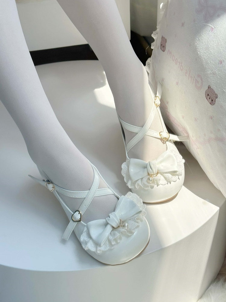 Mary White Lace 2.5cm with Low-heel Sweet Details Janes Bow Trim Lolita