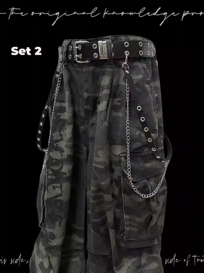 Camourflage Cross and Skeleton Appliques Cargo Shorts Pockets