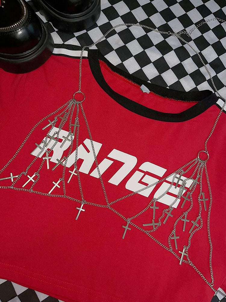 シルバーチャーム Y2K クロスチェストチェーン