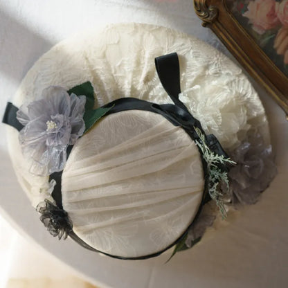 Elegant / Hat Lolita Floral Design Beige Black