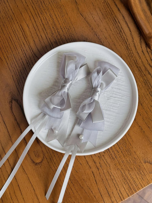 / ブラックゴールドちょう結びシルバーシャンパンヘアクリップ