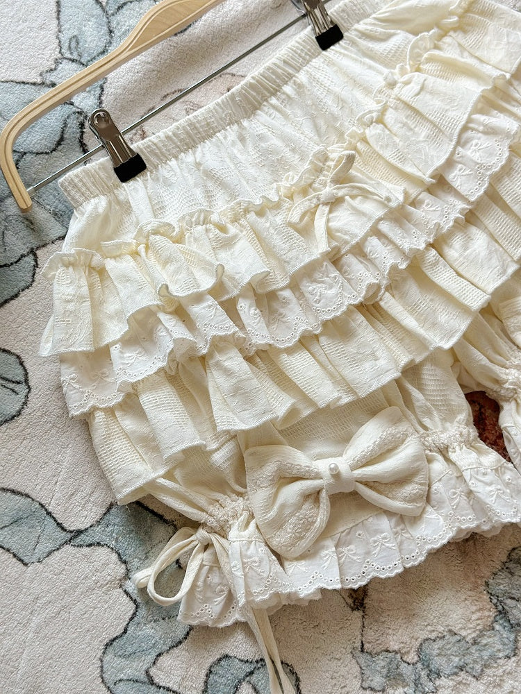 Bloomers Accents Lolita with Ruffles and Tiered Cream Cotton Bow