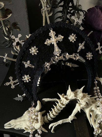 Rot/Weiß/Schwarze, mit Kreuz verzierte Gothic Lolita Krone