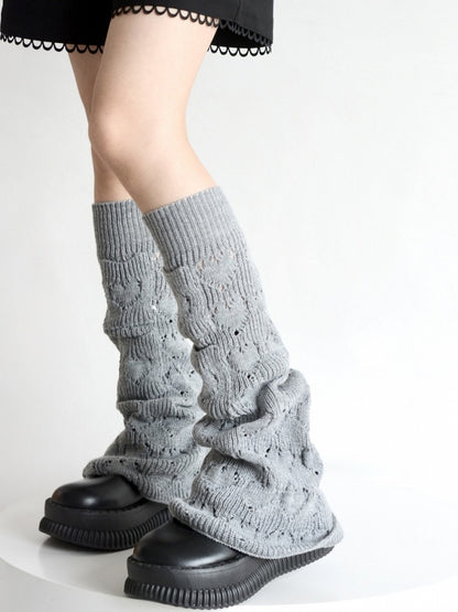 5 Colors Heart Pattern Flared Knitted Leg Warmers with Pockets