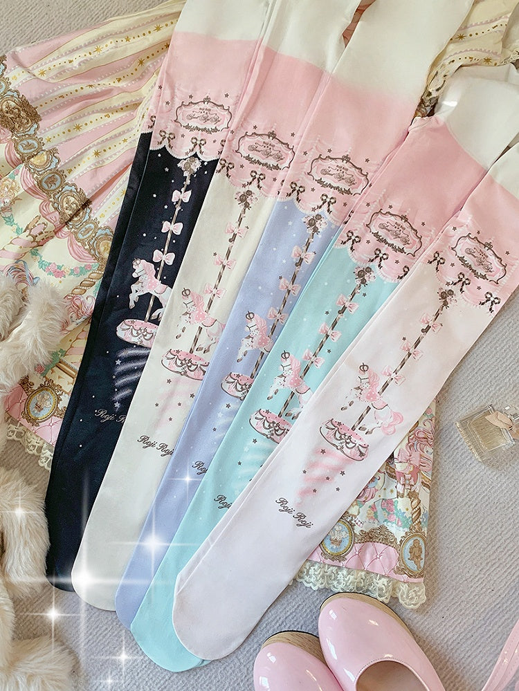 Süße Lolita-Strumpfhose mit Karussell-Print
