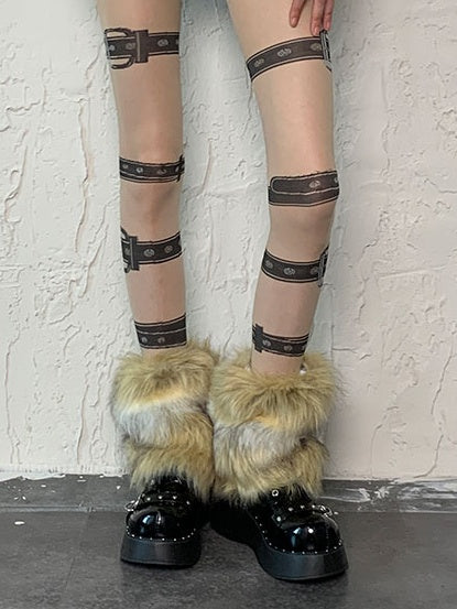 White&Brown Punk Shaggy Leg Warmers