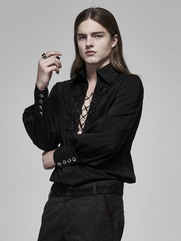 Sleeve Fire Men's Gothic Shirt Dragon Long Black