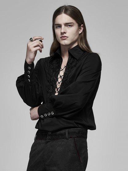 Sleeve Fire Men's Gothic Shirt Dragon Long Black