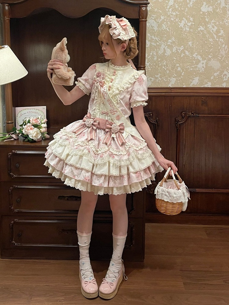 Pink Floral OP Dress with Bow and Lace Accents - Sweet Dream Box