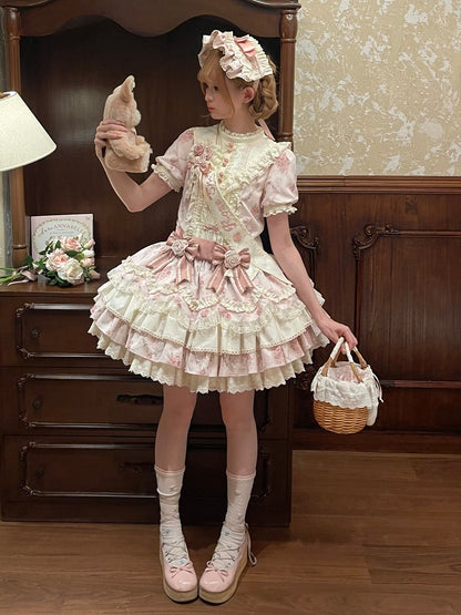 Pink Floral OP Dress with Bow and Lace Accents - Sweet Dream Box