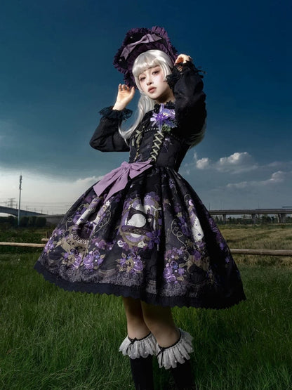 Print Jumper Purple Lolita and Black Jacquard Floral Bunny Dress Skirt