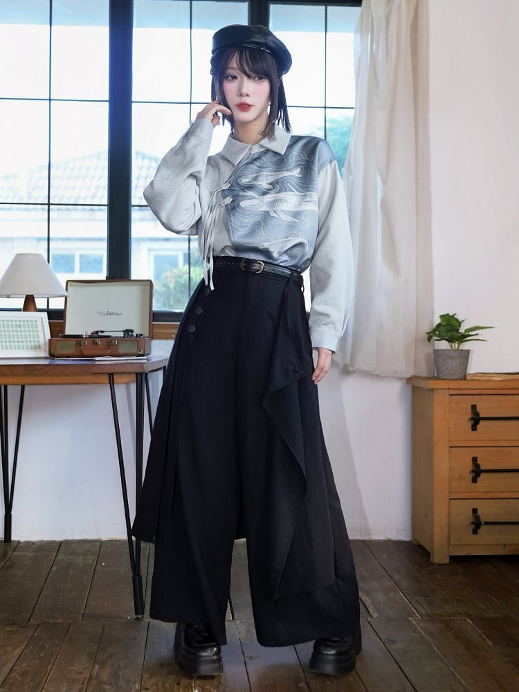 Black Multi-Panel Two-Way Wear Wide Leg Trousers - Quirky Hut