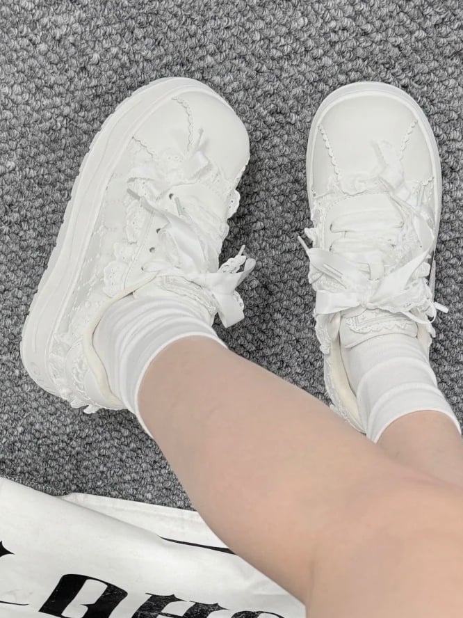 Kei Lace with Platform Details Platforms White Jirai Closure Lace-up