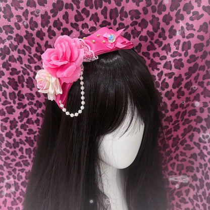 Details with Style Bow Pink KC - Pearl Floral Rhinestone Hime-kei Headpiece