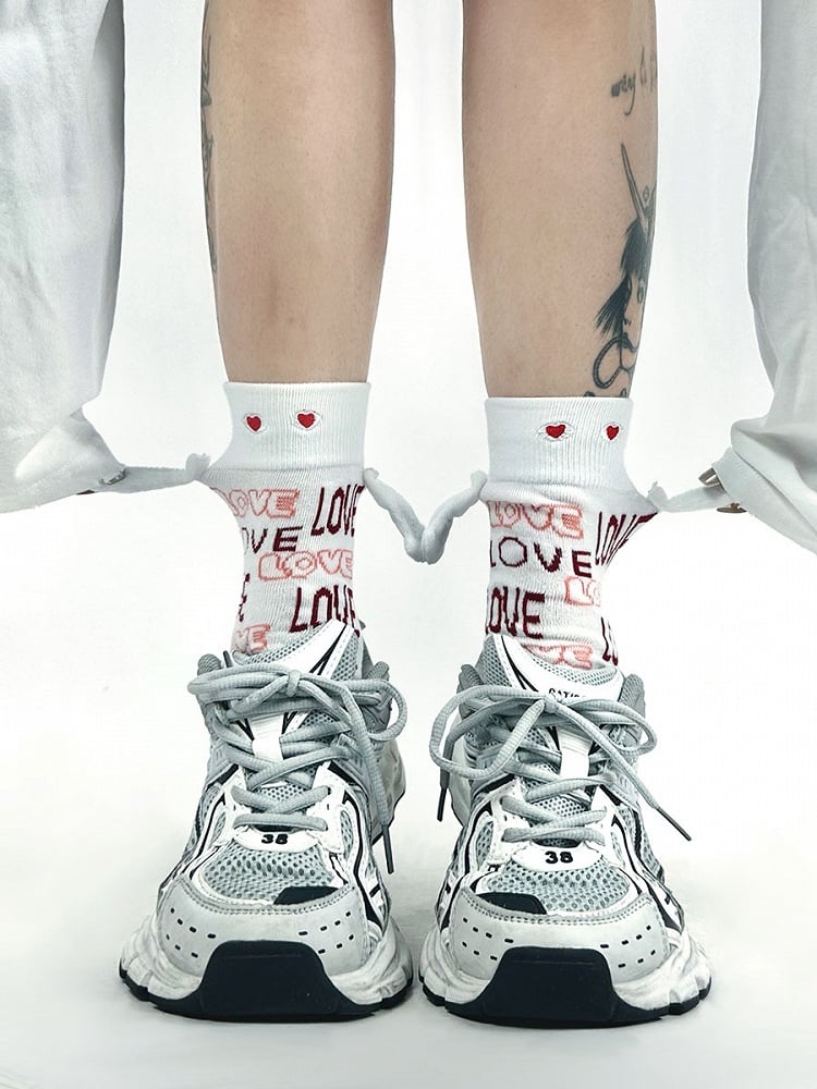 Decoration Heart Letter Socks and Pattern Ear Bunny with White