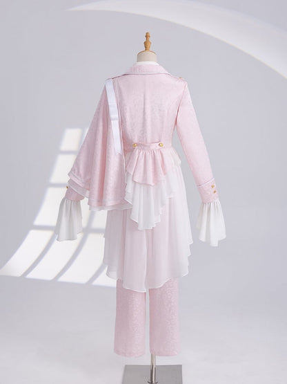 Sakura Pink One-Shoulder Cape Ouji Coat with Cherry Blossom Jacquard - DevilInspired Exclusive Collection