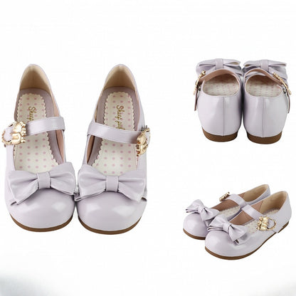 Bow Lolita Sweet at with Heart Bear Flats Top Buckles Hugging Purple