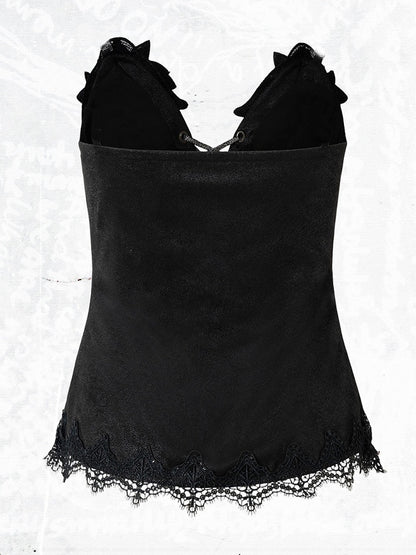 3D Wing Embroidered Lace Corset Top in Black - NO ROMANCE