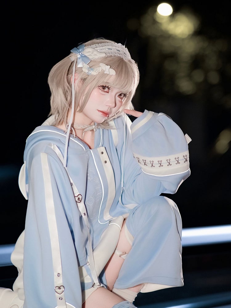 Blue - + Kaiwai J-Style Detachable Futuristic Set Shorts Jacket Leg Coord Light Warmers Tenshi