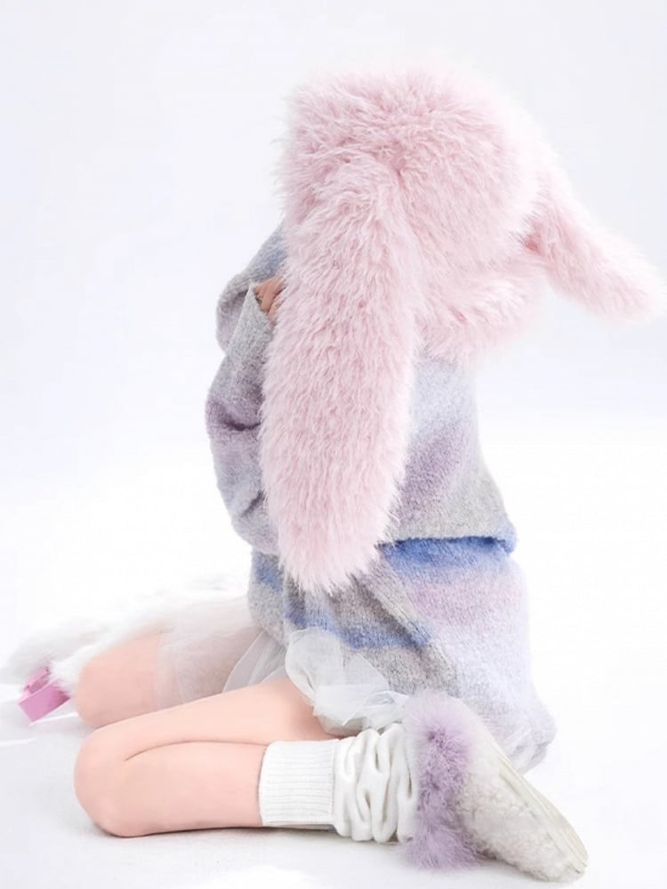 and Neck Relaxed in Crew Gradient Sweater Fit Pullover with Colorful Knit Rainbow Blue