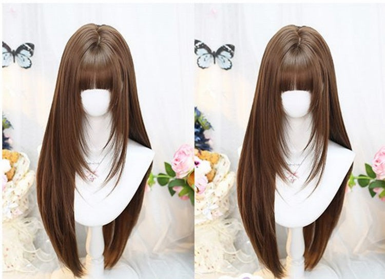 Caramel Brown Under Bust Length Straight Wig with Full Bangs