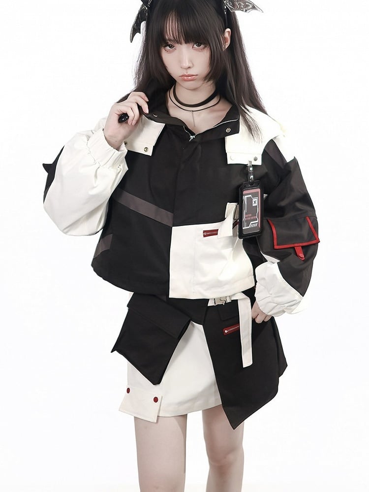 Kawaii Techwear Two-Tone Skirt with Removable Waist Pouch - PINK SAVIOR