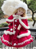 Christmas Red Princess Basque Waist Jumper Skirt with Festive White Plush Trim