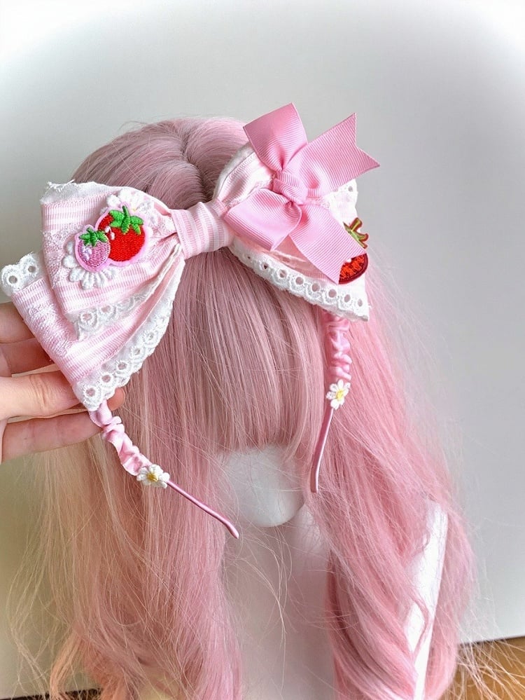 Pink Lace Bow KC with Strawberry Charm - Bow Terminator
