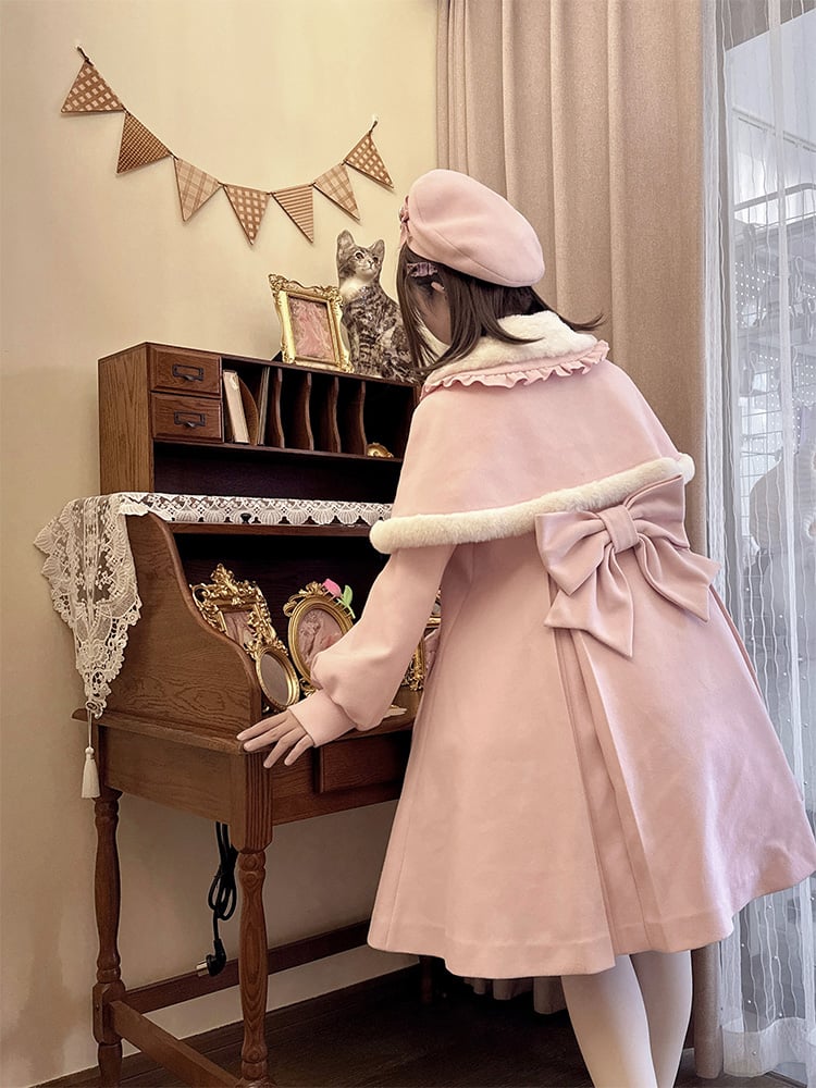 Pan Long Peter Plush with Elegant Jirai Kei Collar and Detachable Cape Coat Pink