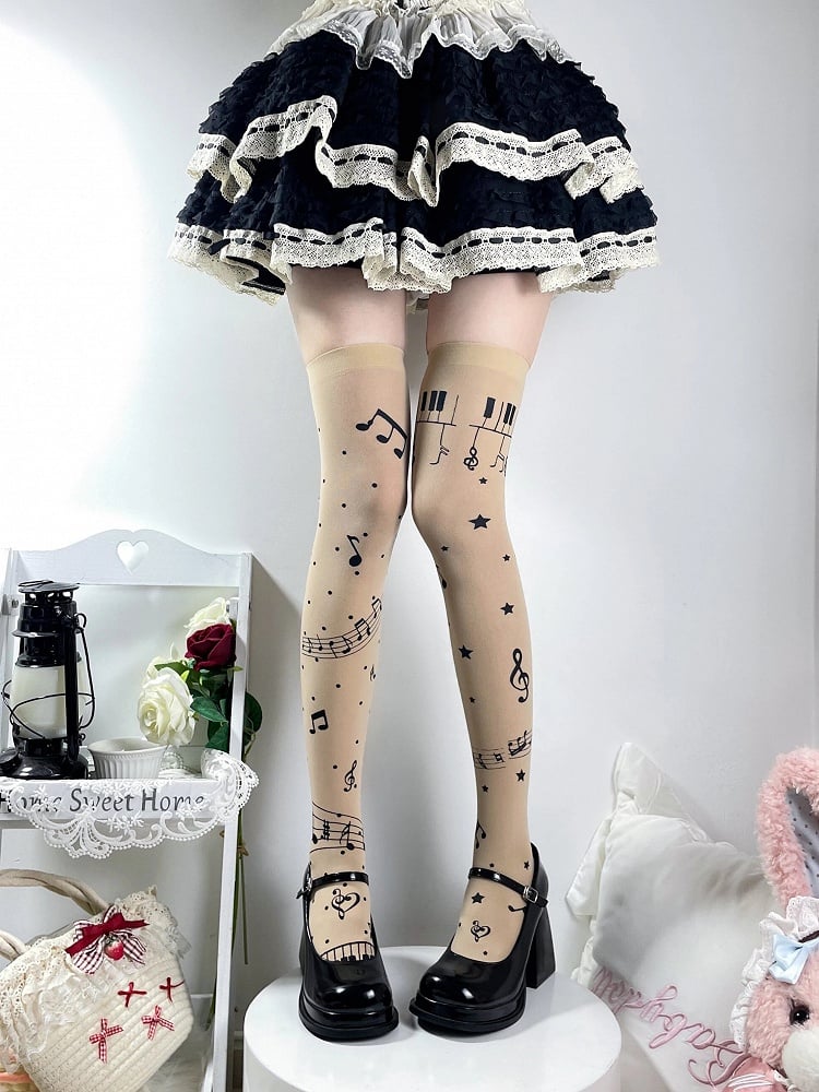 Lolita Musical Star (4 Note Colors) Print Stockings Style
