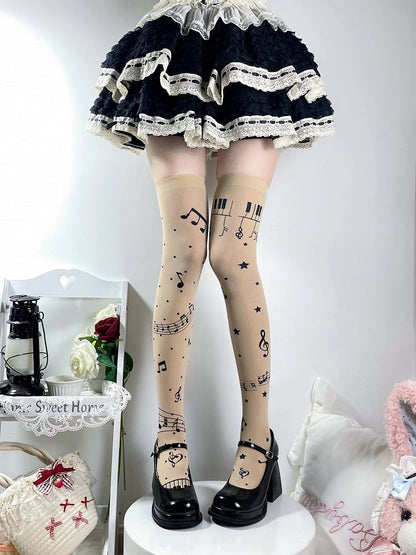 Lolita Musical Star (4 Note Colors) Print Stockings Style