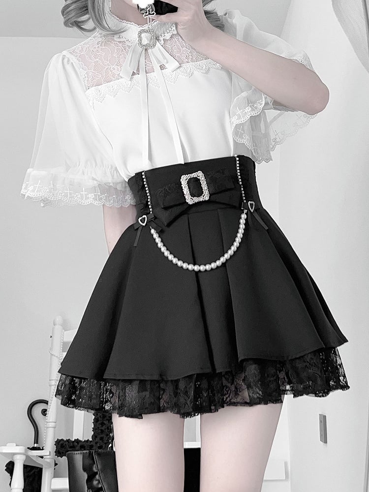 Style Jirai Pure Neckline Sleeve Top: Sleeves Kei Cape Elegance Illusion with Short White