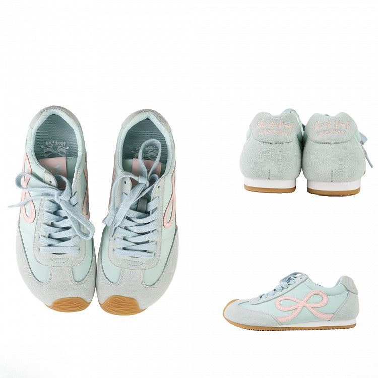 Green Front Bowknot Lace-up Design Sneakers Ties