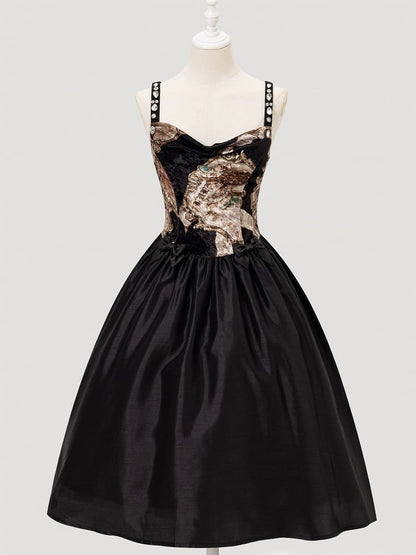 Strapsand Shoulder Rhinestone Embellished Cowl Elegant Classic Dresswith Neckline Lolita Black Bows