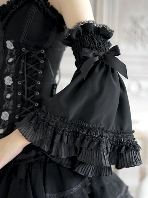 Accent Gothic Detachable Black Ruffles Sleeves and Bow with