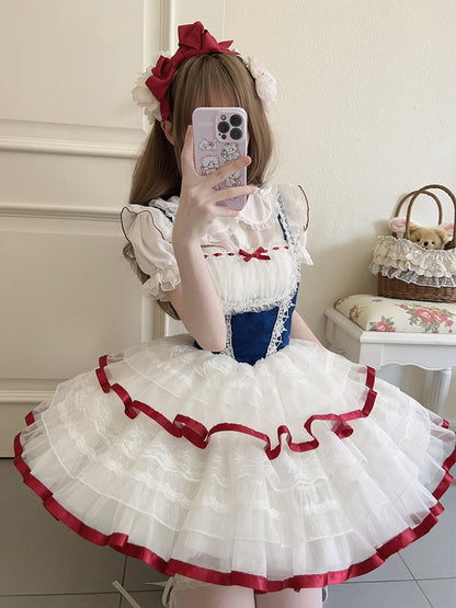 Jumper Blue Bows Waist Skirt White Lolita Basque Print Dark Balletcore Snow