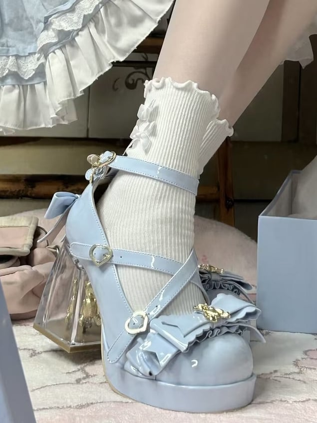 Blue Janes Platforms - Crisscross Leather Style Mary Sweet PU with Straps